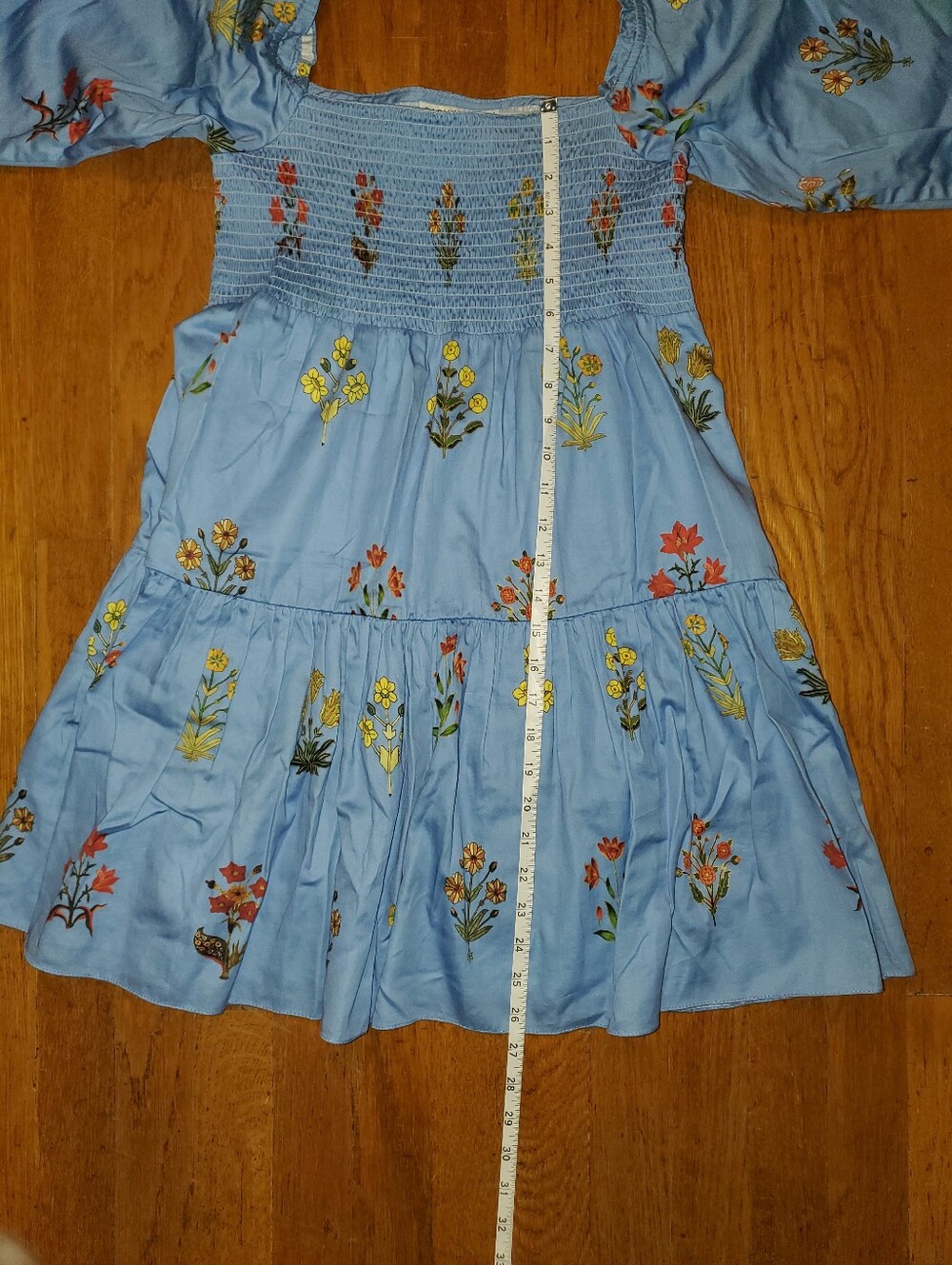 Sachin + Babi For Dillards Blue Daria Floral Dress with Bishop Sleeves - Picture 13 of 14